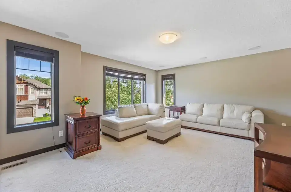 Developed basement with bedroom, entertainment area, and custom built-ins